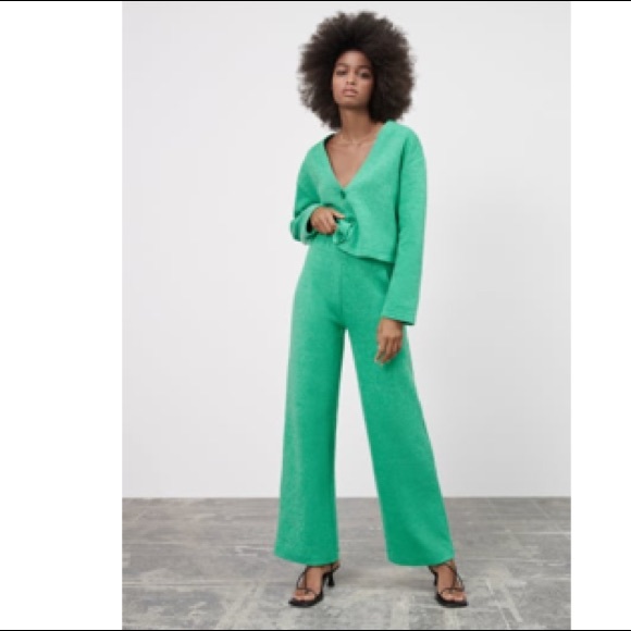 Zara Pants - Zara coord set, crop jacket and wide leg pants, cotton poly blend